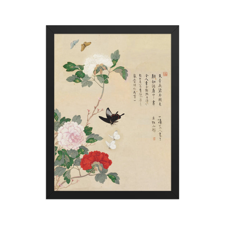 Poster - Blumen und Schmetterlinge Schwarz / 30×40 cm artlia