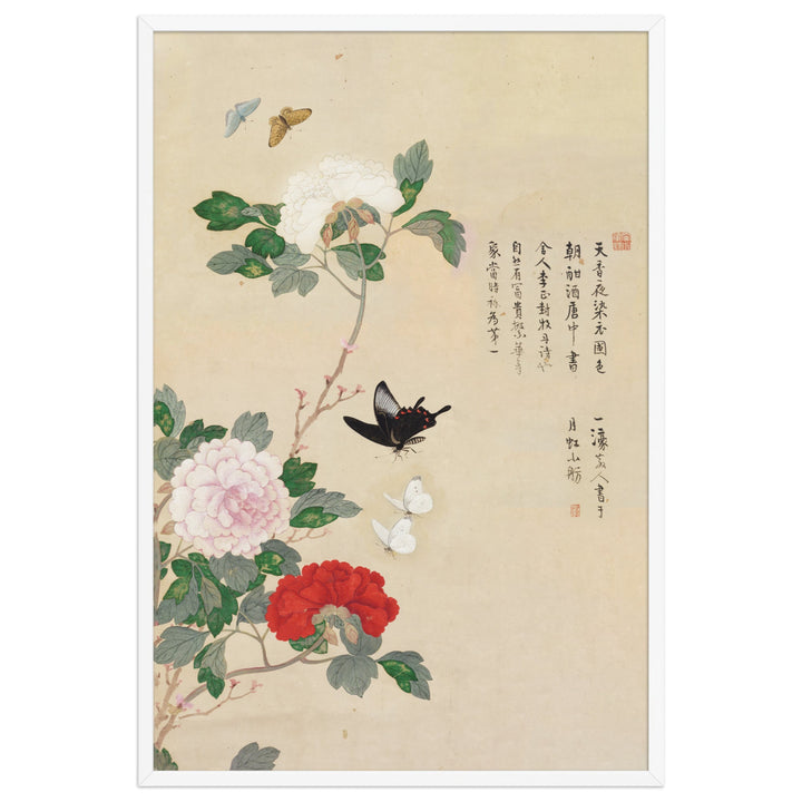 Poster - Blumen und Schmetterlinge Weiß / 61×91 cm artlia