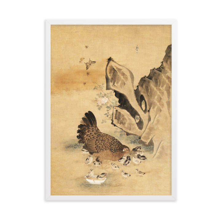 Poster - Henne und Küken, Byeon Sang-byeok Weiß / 50×70 cm artlia