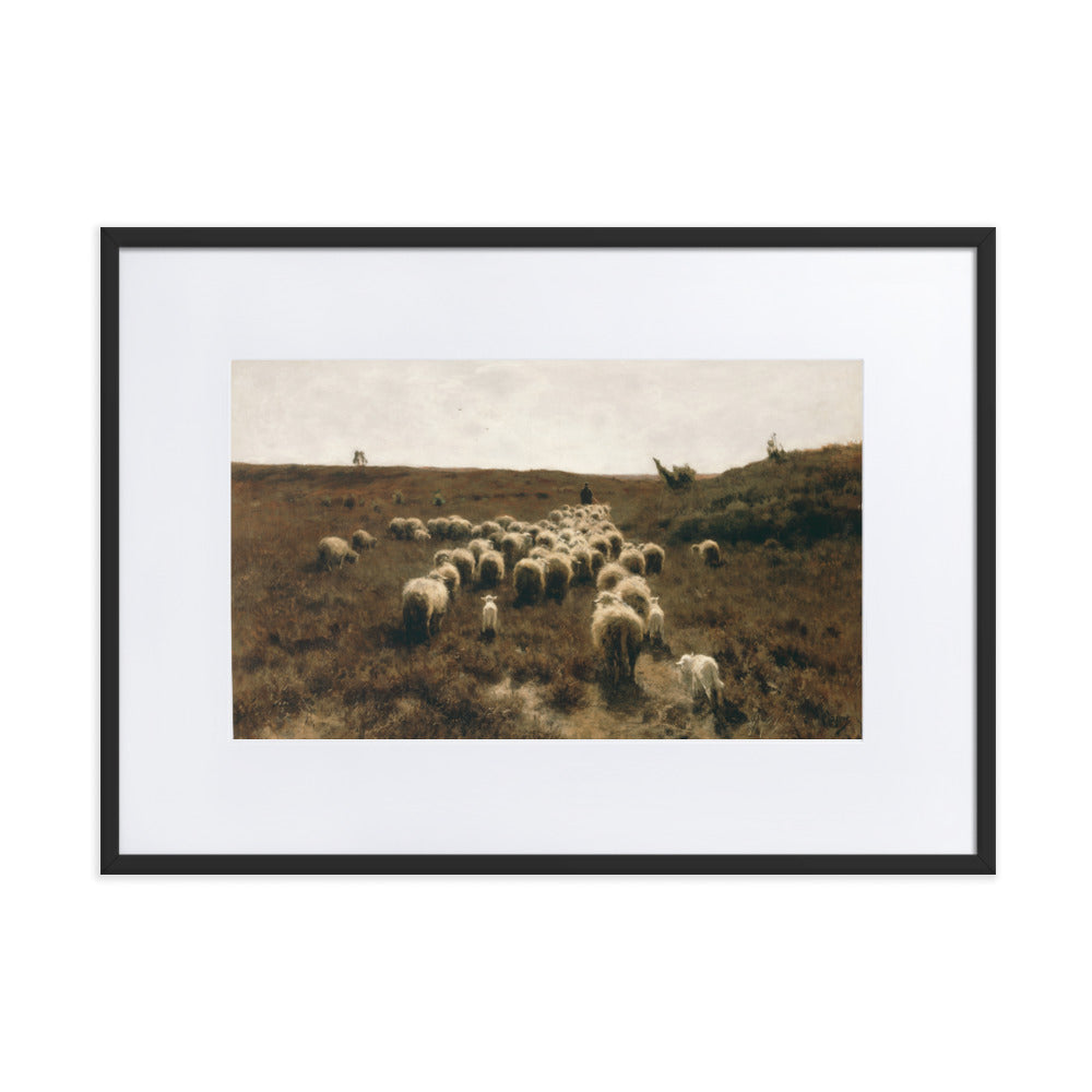 Poster mit Passepartout - Anton Mauve, The Return of the Flock, Laren Schwarz / 50×70 cm artlia
