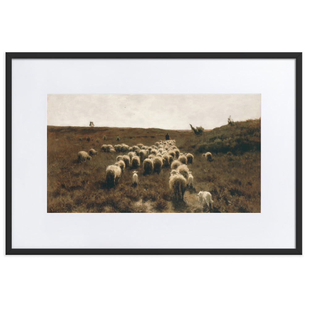 Poster mit Passepartout - Anton Mauve, The Return of the Flock, Laren Schwarz / 61×91 cm artlia