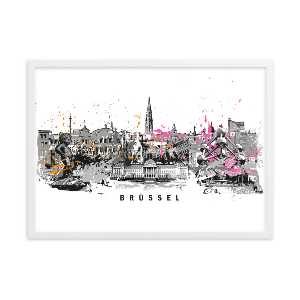 Poster - Skyline Brüssel Weiß / 50×70 cm artlia