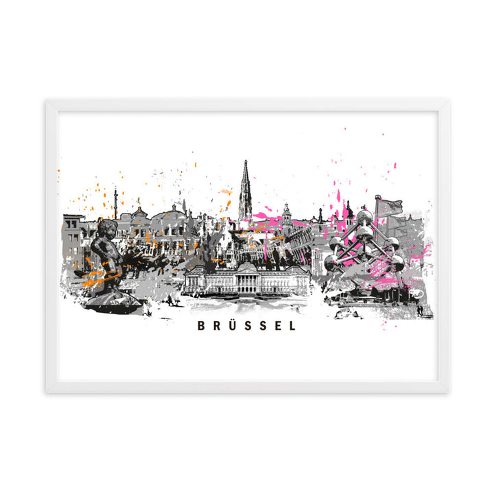 Poster - Skyline Brüssel Weiß / 50×70 cm artlia