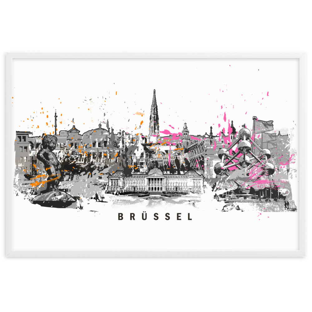 Poster - Skyline Brüssel Weiß / 61×91 cm artlia