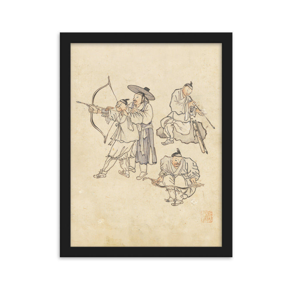 Bogenschiessen, Kim Hong-do - Poster im Rahmen Schwarz / 30×40 cm artlia