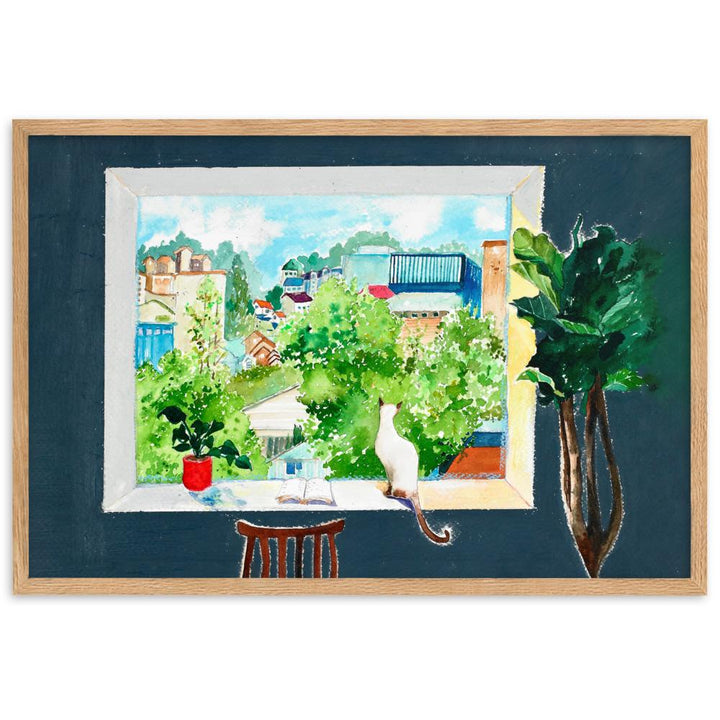 Die Katze, die Liebesgeschichten liest - Poster im Rahmen Oak / 61×91 cm artlia