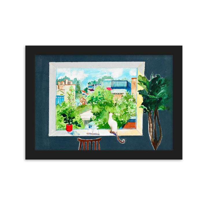 Die Katze, die Liebesgeschichten liest - Poster im Rahmen Schwarz / 21×30 cm artlia