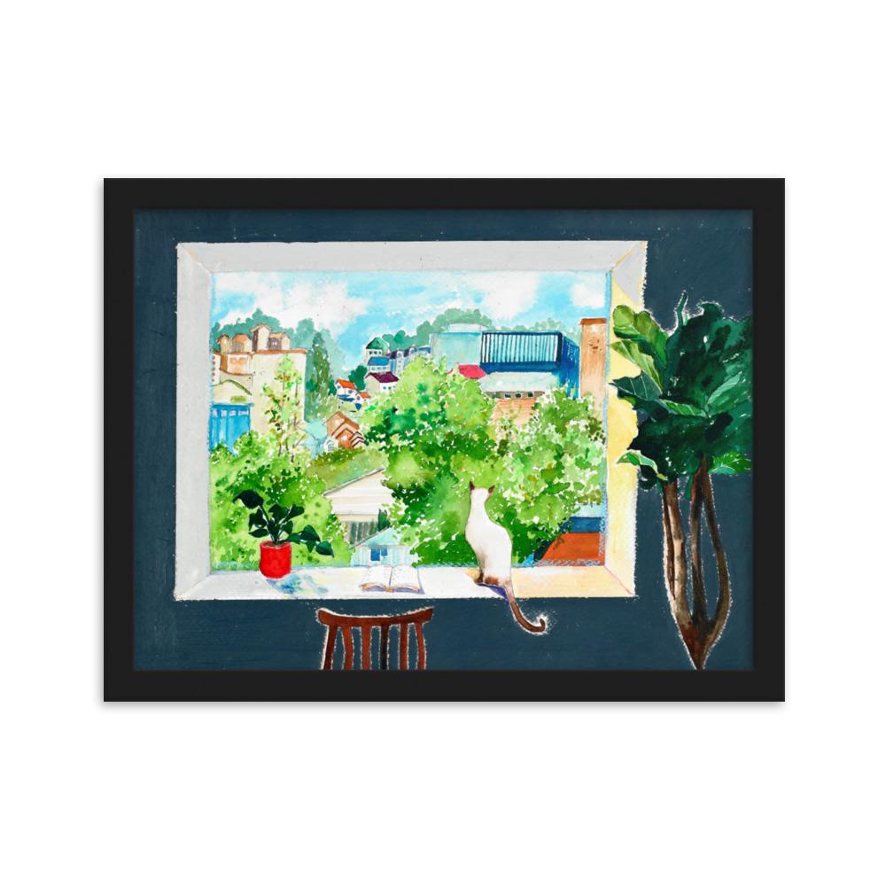 Die Katze, die Liebesgeschichten liest - Poster im Rahmen Schwarz / 30×40 cm artlia