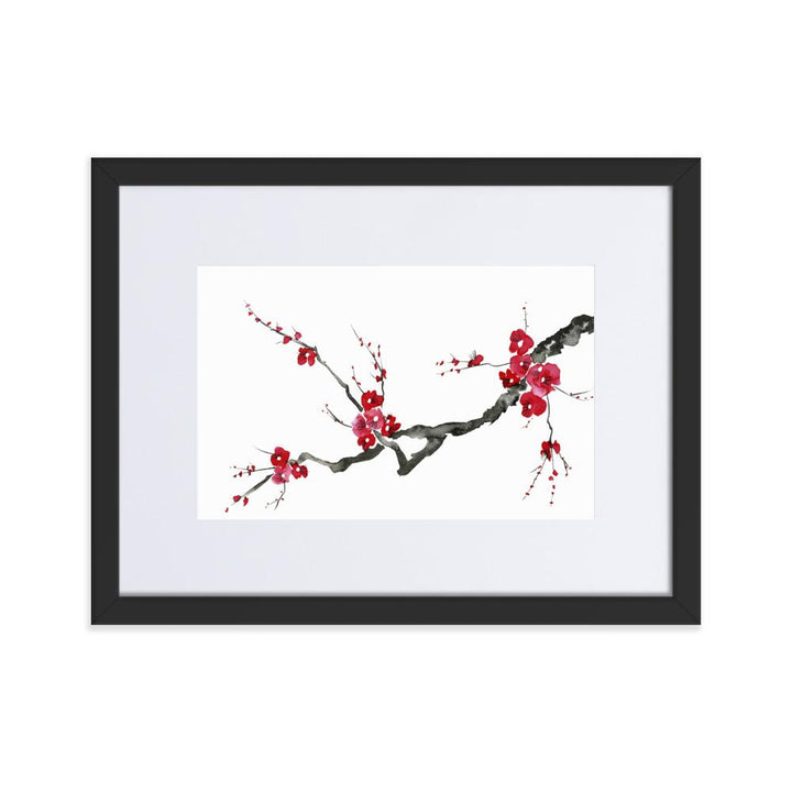 Pflaumenblüten - Poster im Rahmen mit Passepartout schwarz / 30×40 cm artlia