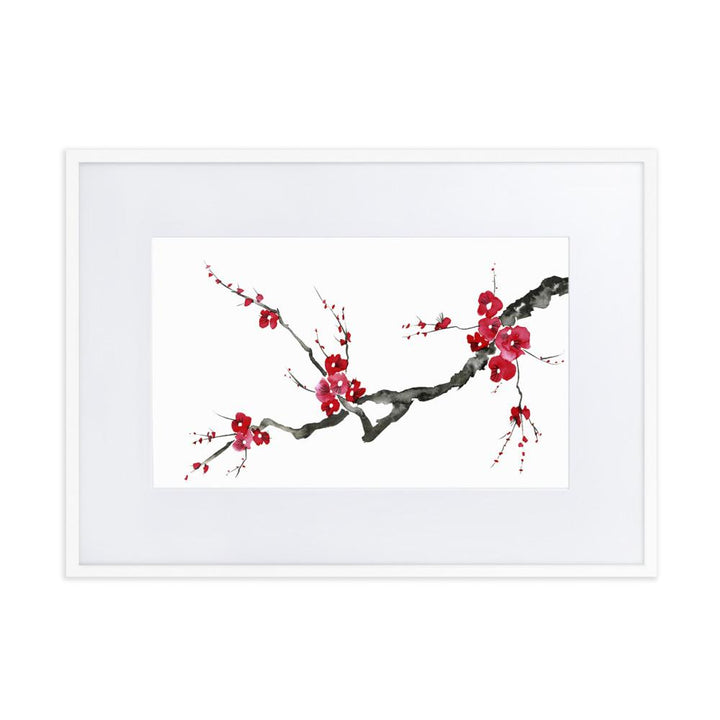 Pflaumenblüten - Poster im Rahmen mit Passepartout weiß / 50×70 cm artlia