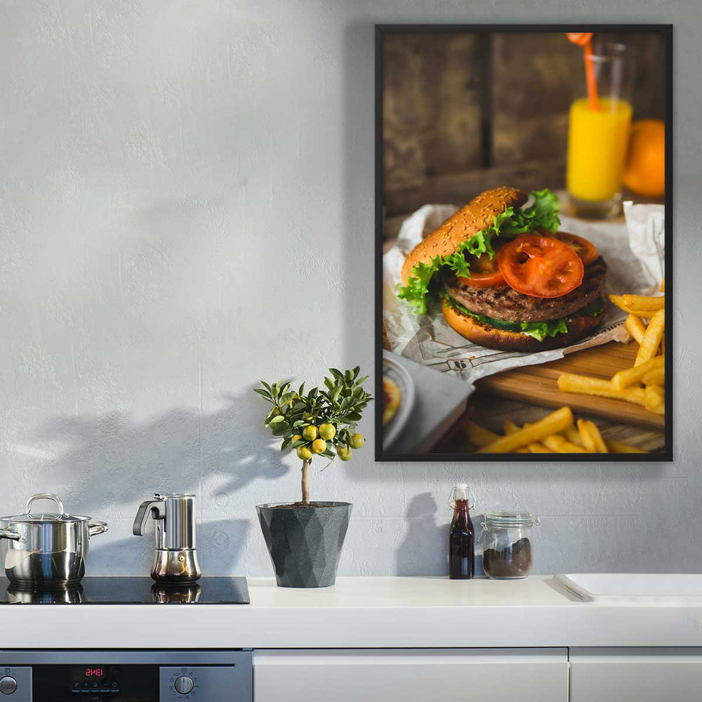 Poster mit Rahmen - Burger und Pommes artlia