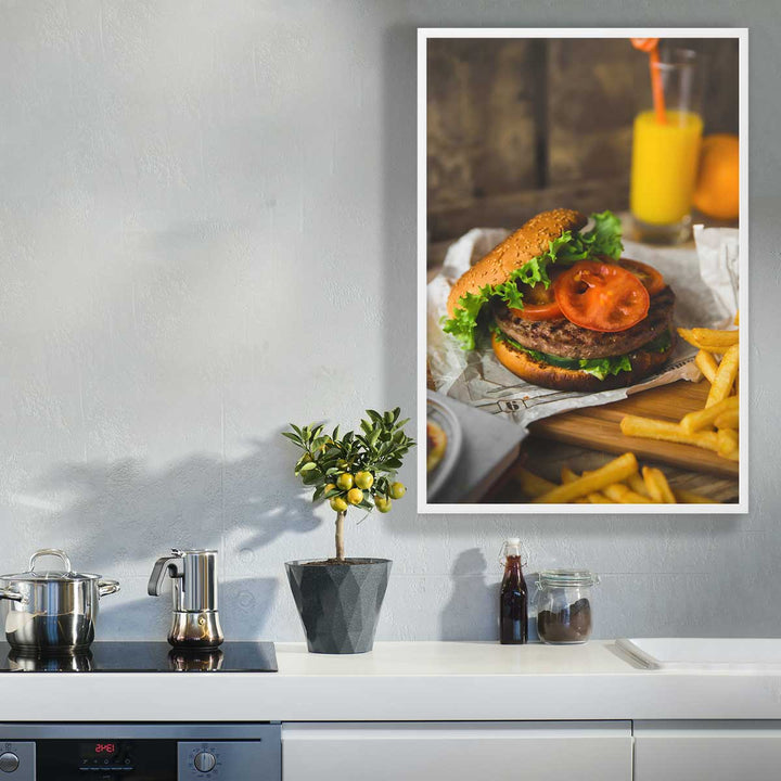 Poster mit Rahmen - Burger und Pommes artlia