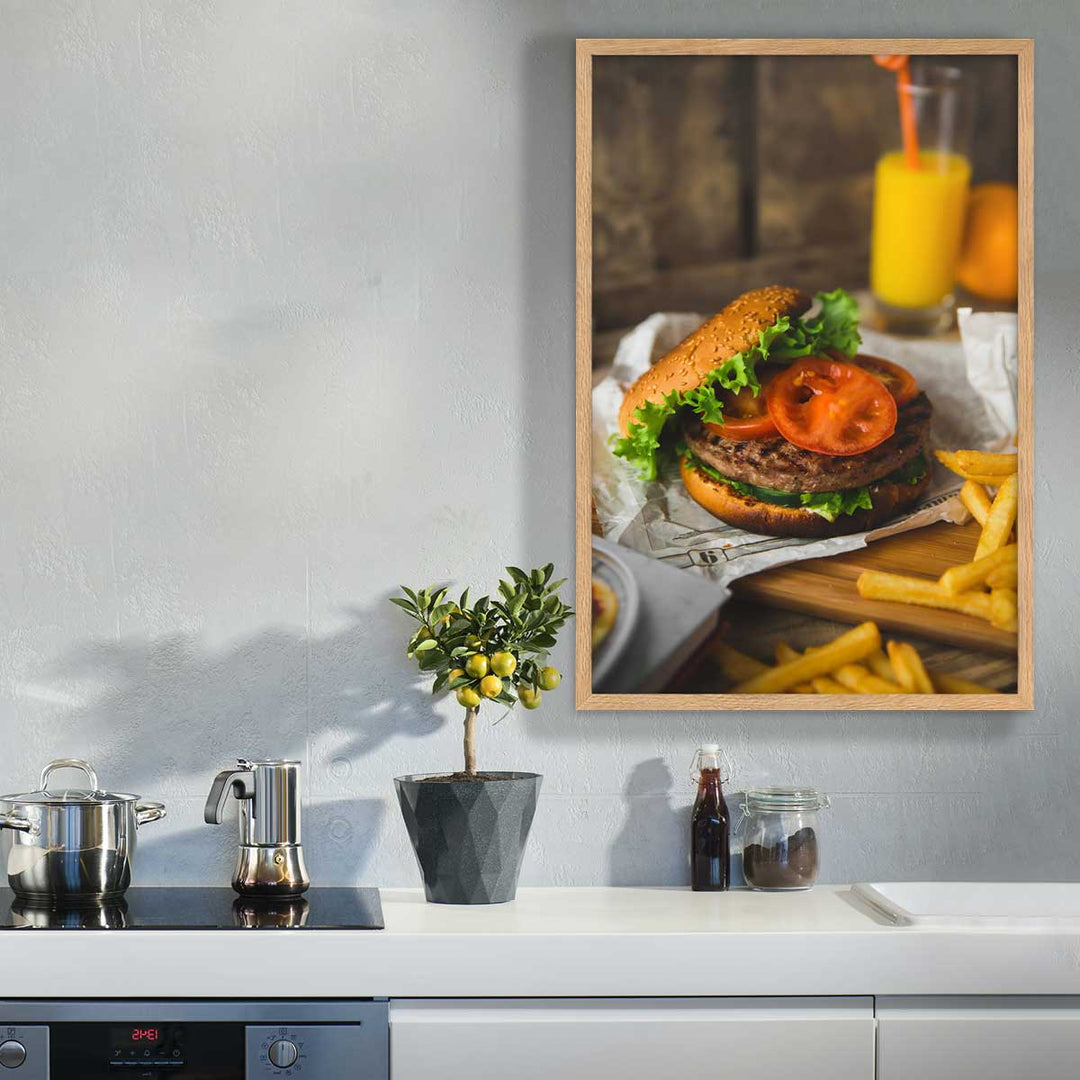 Poster mit Rahmen - Burger und Pommes artlia