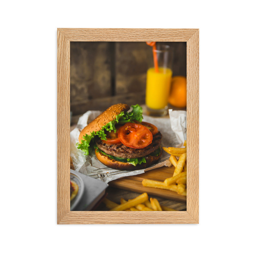 Poster mit Rahmen - Burger und Pommes Oak / 21×30 cm artlia