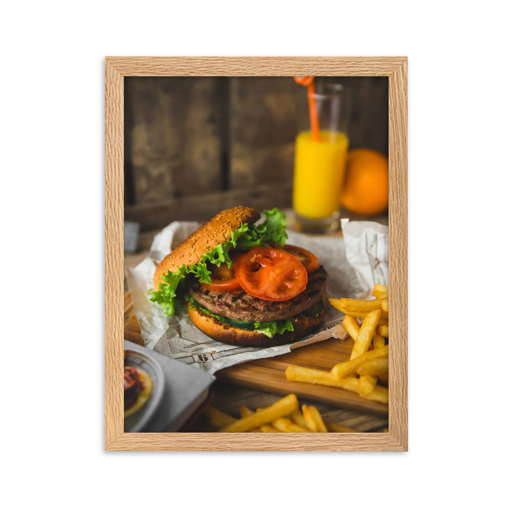 Poster mit Rahmen - Burger und Pommes Oak / 30×40 cm artlia