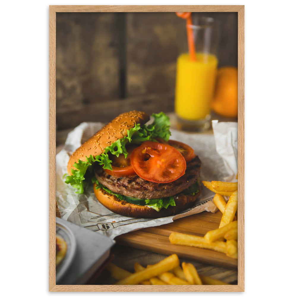 Poster mit Rahmen - Burger und Pommes Oak / 61×91 cm artlia