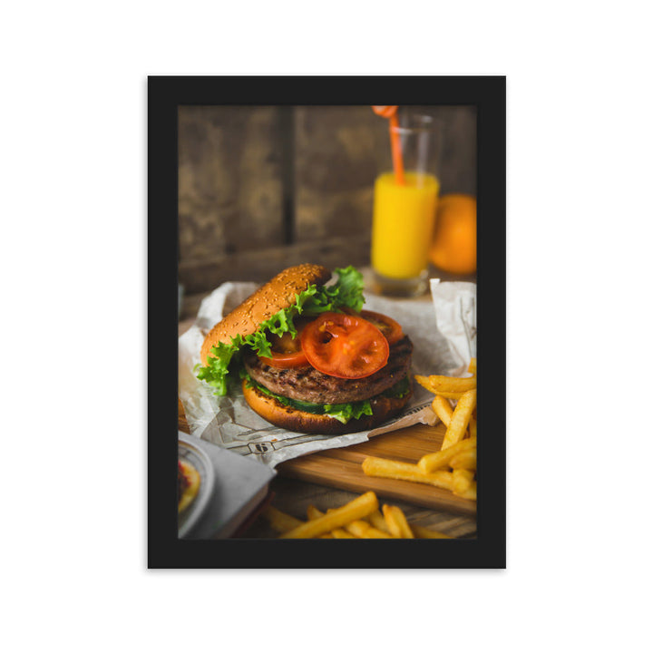 Poster mit Rahmen - Burger und Pommes Schwarz / 21×30 cm artlia