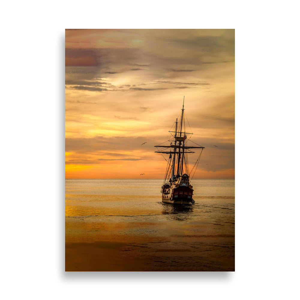 Poster - Schiff im Sonnenuntergang 21×30 cm artlia