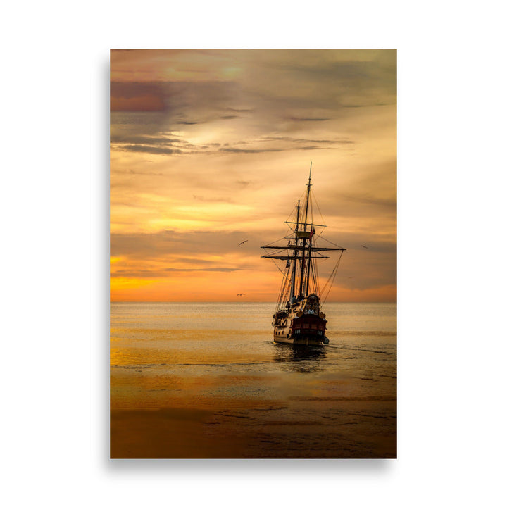 Poster - Schiff im Sonnenuntergang 21×30 cm artlia