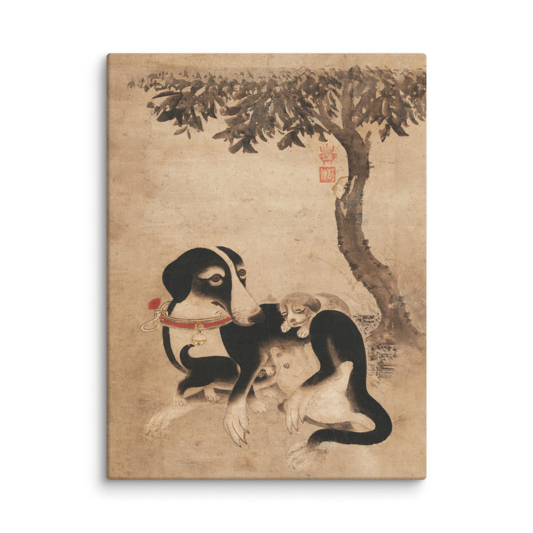 Hundemutter-mit-Welpen-canvas-_in_-12x16