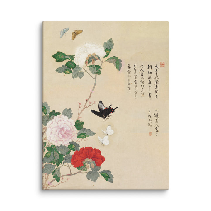 Toile - Fleurs et papillons
