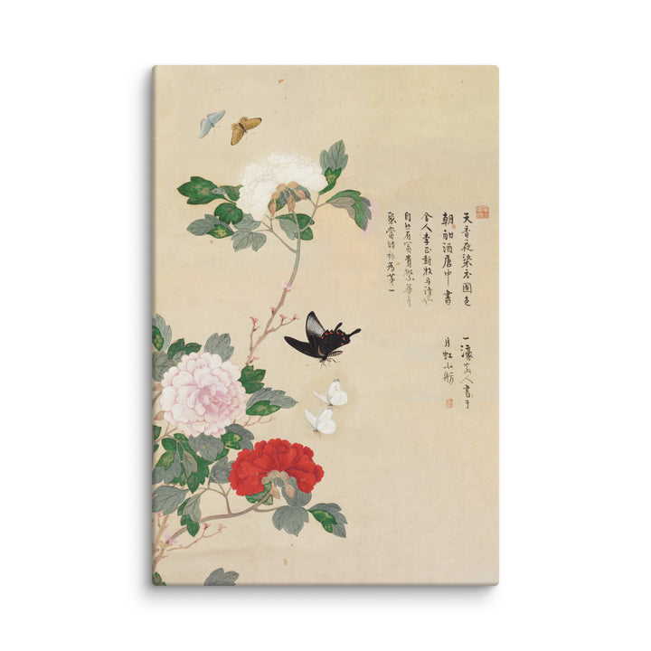 Toile - Fleurs et papillons