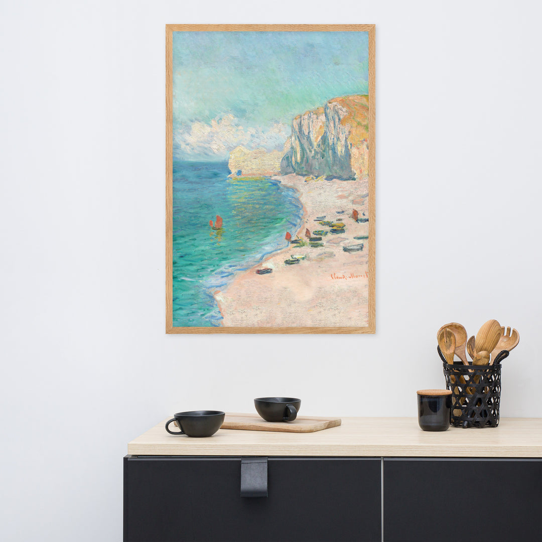 Affiche - Claude Monet, Étretat : La Plage et la Falaise d'Amont