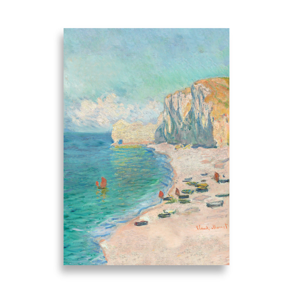 Affiche - Claude Monet, Étretat : La Plage et la Falaise d'Amont