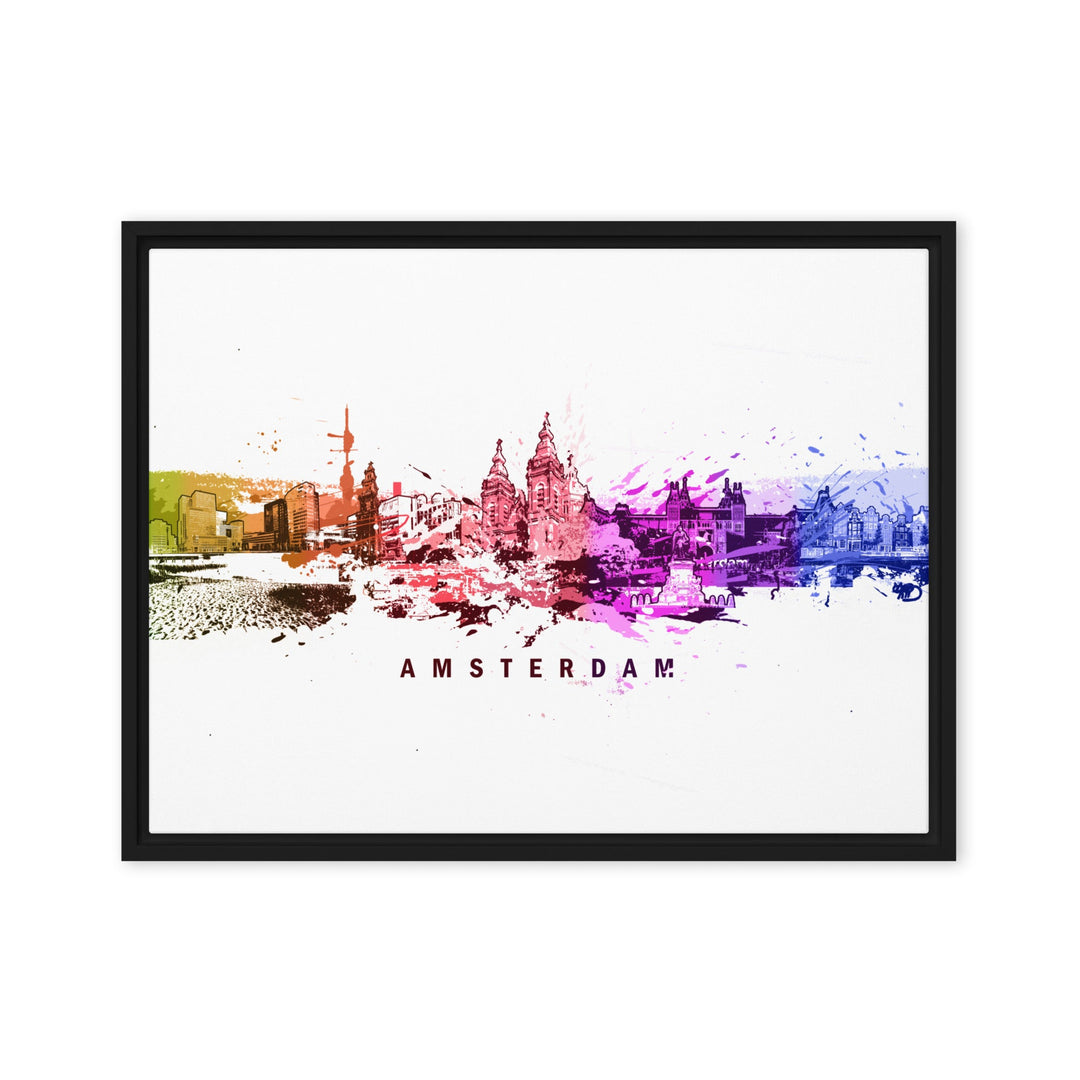 Gerahmte Leinwand - Skyline Amsterdam Marko Kurth Schwarz / 46x61 cm (18″×24″) artlia