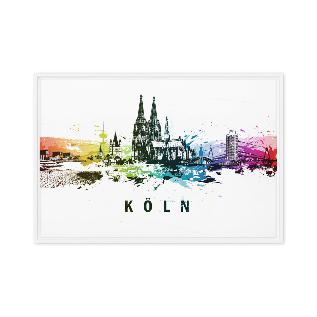 Gerahmte Leinwand - Skyline Köln Marko Kurth Weiß / 61x91 cm (24″×36″) artlia