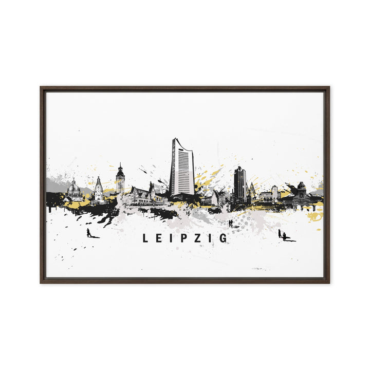 Gerahmte Leinwand - Skyline Leipzig Marko Kurth Braun / 61x91 cm (24″×36″) artlia