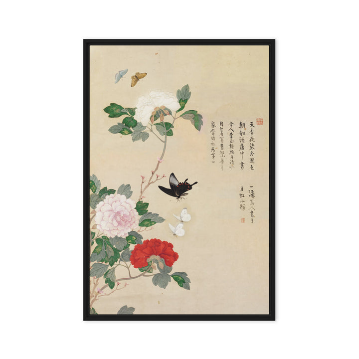 Leinwand - Blumen und Schmetterlinge Nam Gye-u Schwarz / 51x76 cm (20″×30″) artlia