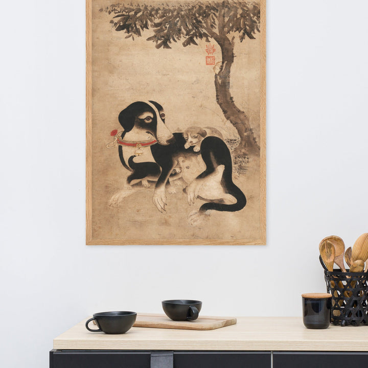 poster-Hundemutter-mit-Welpen-framed-poster-_cm_-oak-61x91-cm