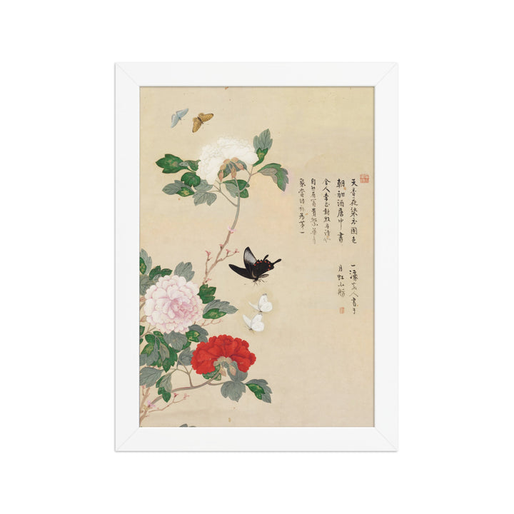 Poster - Blumen und Schmetterlinge Nam Gye-u Weiß / 21×30 cm artlia