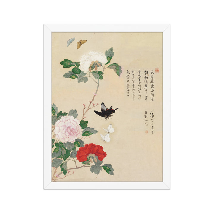 Poster - Blumen und Schmetterlinge Nam Gye-u Weiß / 30×40 cm artlia