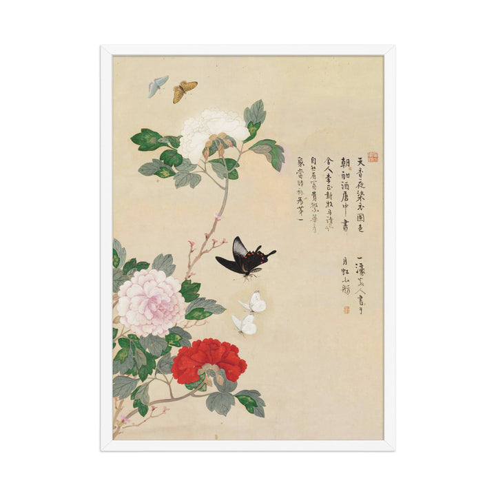 Poster - Blumen und Schmetterlinge Nam Gye-u Weiß / 50×70 cm artlia