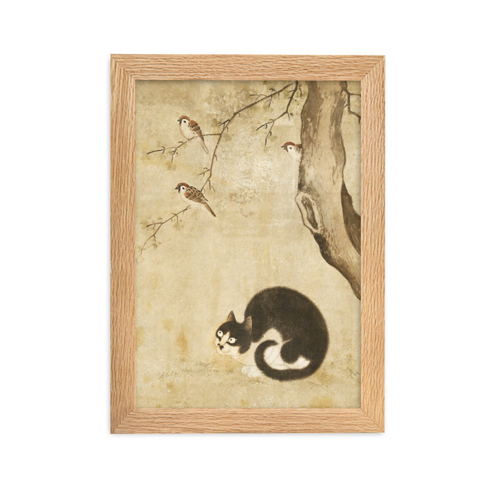 Poster - Katze und Spatzen, Byeon Sang-byeok Byeon Sang-byeok Oak / 21×30 cm artlia