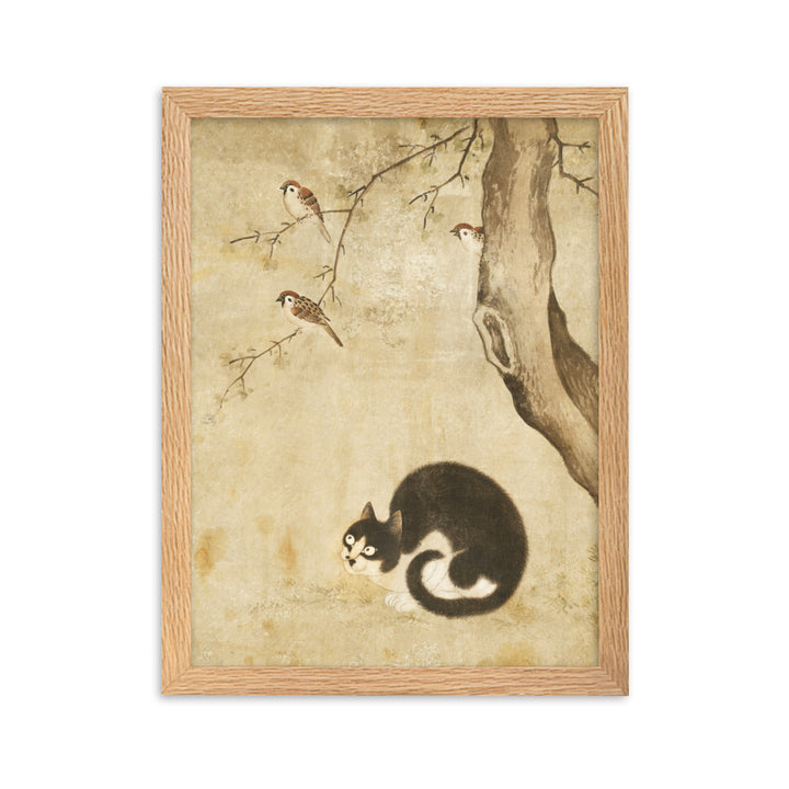 Poster - Katze und Spatzen, Byeon Sang-byeok Byeon Sang-byeok Oak / 30×40 cm artlia