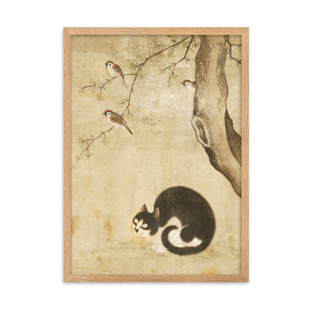 Poster - Katze und Spatzen, Byeon Sang-byeok Byeon Sang-byeok Oak / 50×70 cm artlia