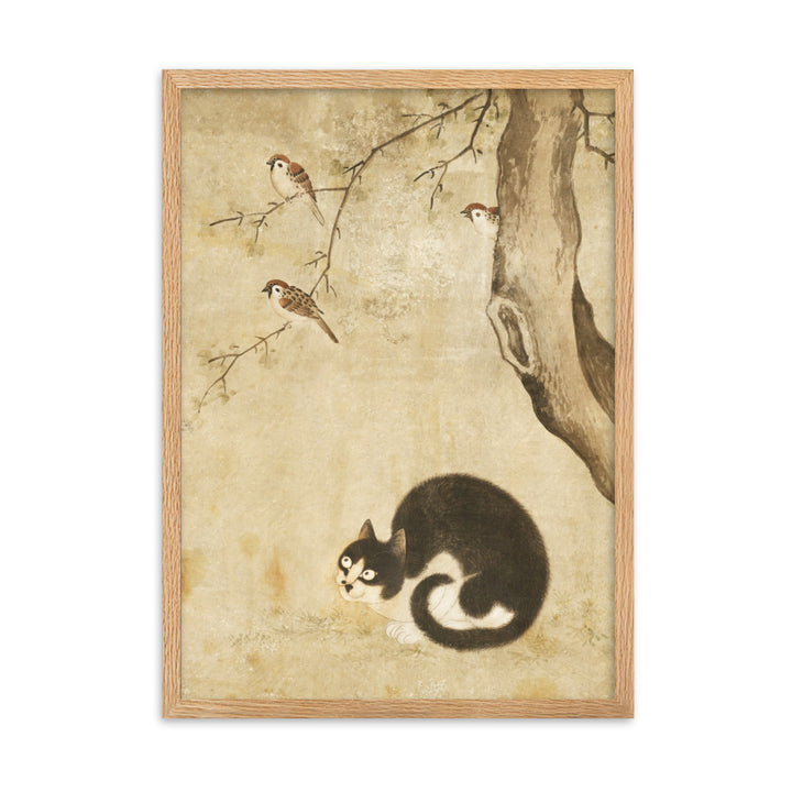 Poster - Katze und Spatzen, Byeon Sang-byeok Byeon Sang-byeok Oak / 50×70 cm artlia