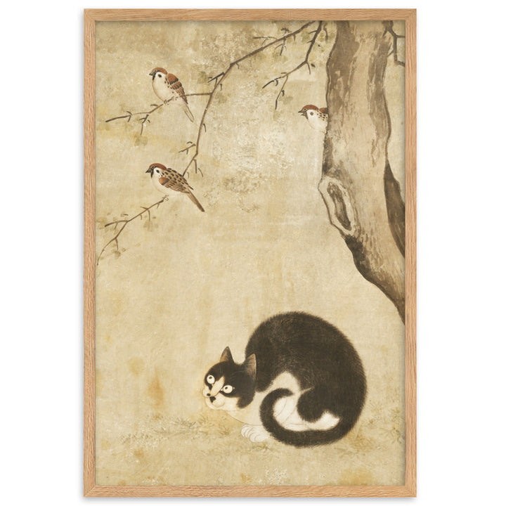 Poster - Katze und Spatzen, Byeon Sang-byeok Byeon Sang-byeok Oak / 61×91 cm artlia