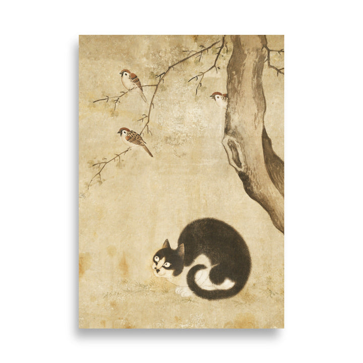Poster - Katze und Spatzen, Byeon Sang-byeok Byeon Sang-byeok ohne Rahmen / 21×30 cm artlia