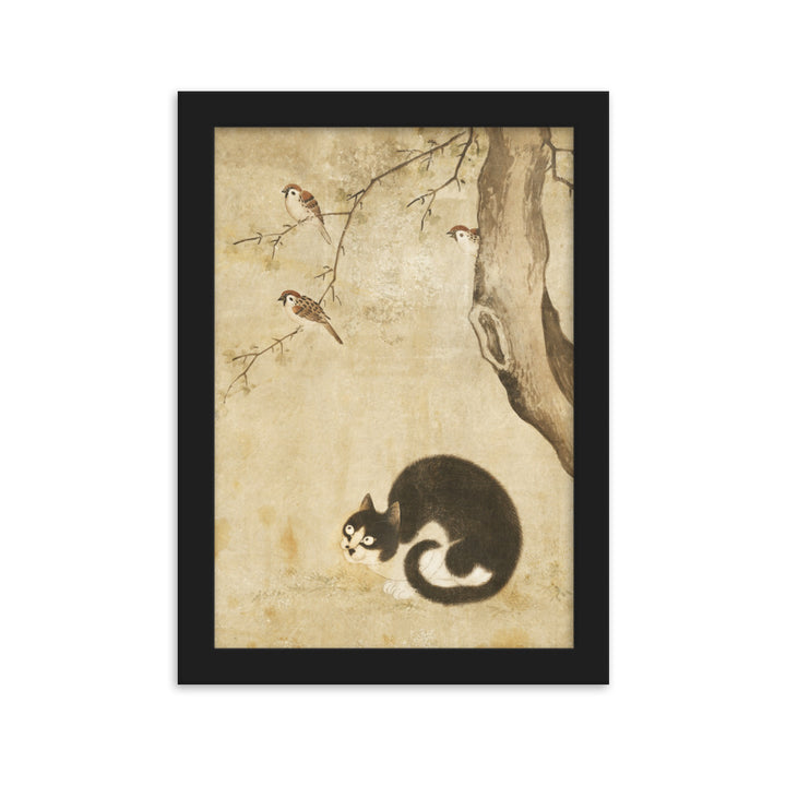Poster - Katze und Spatzen, Byeon Sang-byeok Byeon Sang-byeok Schwarz / 21×30 cm artlia