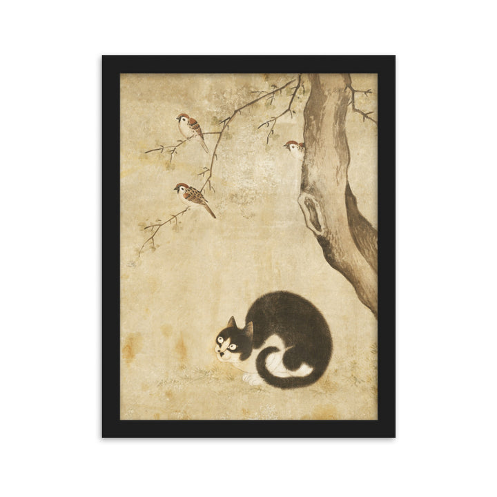 Poster - Katze und Spatzen, Byeon Sang-byeok Byeon Sang-byeok Schwarz / 30×40 cm artlia