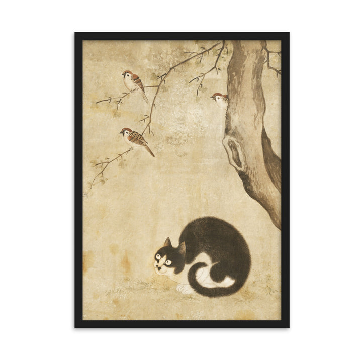 Poster - Katze und Spatzen, Byeon Sang-byeok Byeon Sang-byeok Schwarz / 50×70 cm artlia
