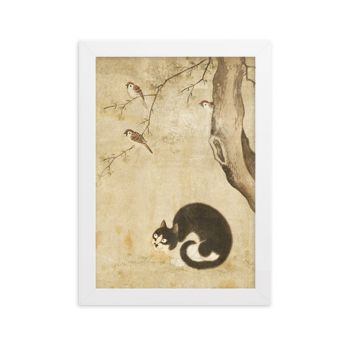 Poster - Katze und Spatzen, Byeon Sang-byeok Byeon Sang-byeok Weiß / 21×30 cm artlia