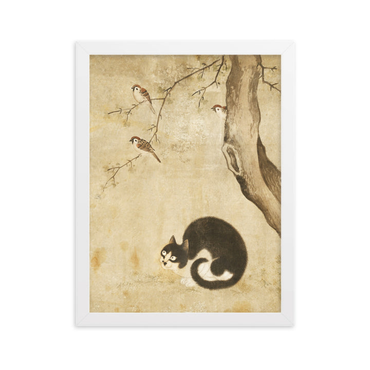 Poster - Katze und Spatzen, Byeon Sang-byeok Byeon Sang-byeok Weiß / 30×40 cm artlia