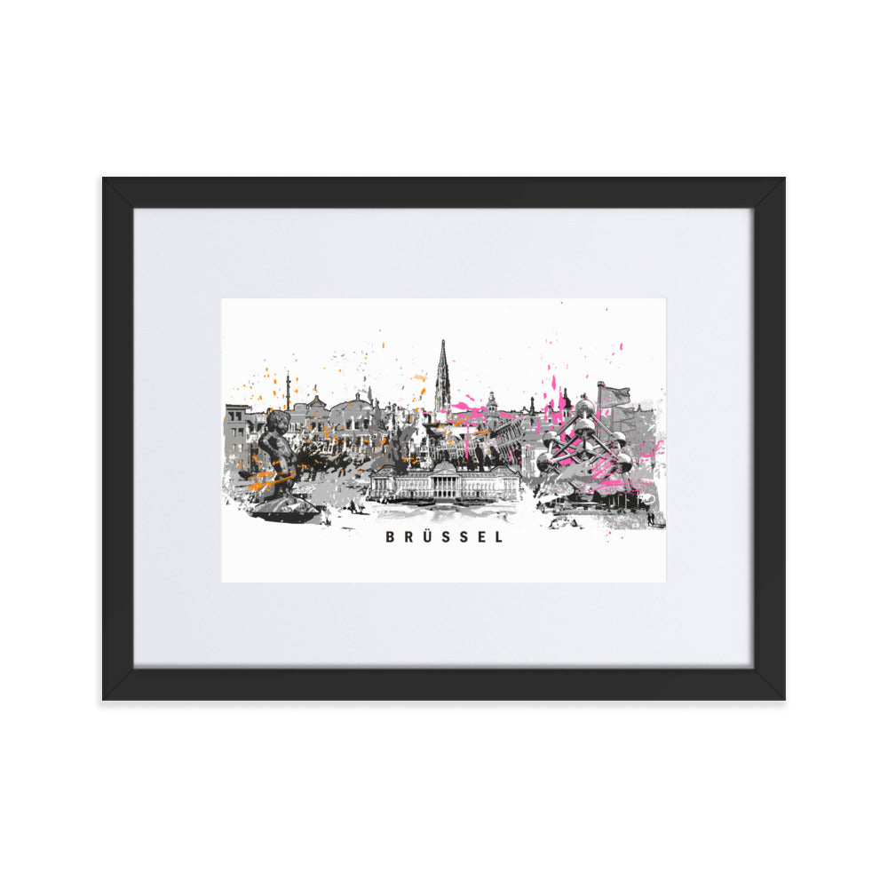 Poster mit Passepartout - Skyline Brüssel Marko Kurth Schwarz / 30×40 cm artlia