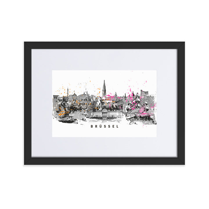 Poster mit Passepartout - Skyline Brüssel Marko Kurth Schwarz / 30×40 cm artlia