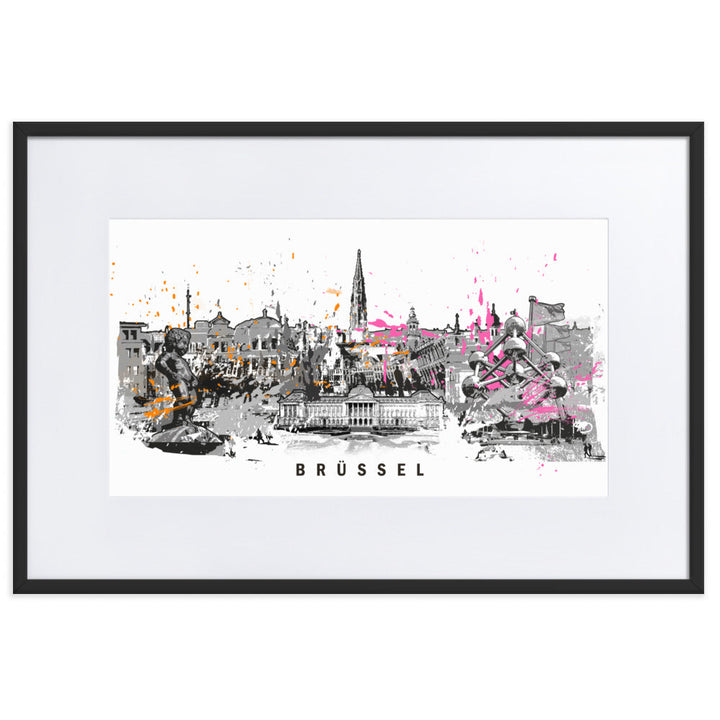 Poster mit Passepartout - Skyline Brüssel Marko Kurth Schwarz / 61×91 cm artlia